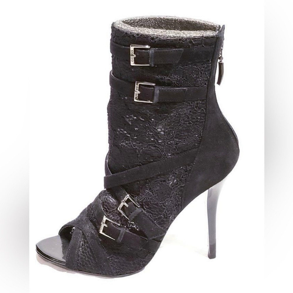 Guess Lace Strappy Buckle Bootie Heels